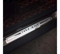 Symilov 4 Pezzi Acciaio Inossidabile Battitacco per Auto Sticker per Ren-Ault Megane 2015-2021, Esterno Battitacco Protezione Plates Anti-Graffio Scuff Adesivi Accessori,Silver