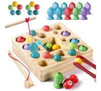 Symiu Giochi Bambini 3 Anni Giochi in Legno Giochi da Tavolo Gioco Pesca Pesci Calamita mit 10 Pesci 10 Perle 3 in 1 Puzzle Bambini Regali Natalizi Bambini Educativi Giochi per Bambini 3 4 5 Anni