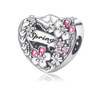 Symretie Bead Charm Ciondolo Argento Sterling 925 con Cubic Zirconia Pendenti per Pandora Braccialetti, Compatibile con Braccialetti e Collane europei