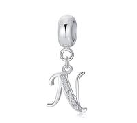 Symretie Ciondolo charm lettera N argento sterling 928, compatibile con bracciali e collane europei, per regali di Natale per la festa della mamma da donna