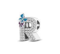 Symretie Ciondolo charm lettera R argento sterling 929, compatibile con bracciali e collane europei, per regali di Natale per la festa della mamma da donna