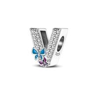 Symretie Ciondolo charm lettera V argento sterling 930, compatibile con bracciali e collane europei, per regali di Natale per la festa della mamma da donna