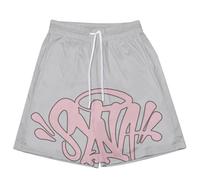 Syna World - Set di 2 magliette e pantaloncini, tuta estiva da jogging, con stampa Y2K, Hip Hop, a maniche corte, traspirante, unisex, per bambini, estate, 2 pezzi, 02 grigio, 13-14 Jahre