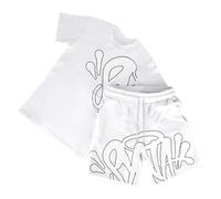 Syna World - Set di 2 magliette e pantaloncini, tuta estiva da jogging, con stampa Y2K, Hip Hop, a maniche corte, unisex, per bambini, estate, 2 pezzi, 01 bianco., 11-12 Jahre