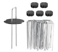 SynapSYA Picchetti Giardino 50pcs Landscape Staples Gaskets Garden Stakes Pins U-Shaped Anti-Rust Ground Sod Yard for Weed Fabric Tubing(Gasket with U-Staple)