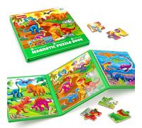 SYNARRY Dinosauro puzzle magnetico per bambini 3-5, 20 pezzi puzzle da viaggio per bambini 2-4, auto aereo attività di viaggio su strada giochi magnetici giocattoli per 3 4 5 6 anni bambini ragazzi