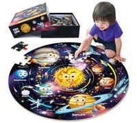 SYNARRY Puzzle da Pavimento Sistema Solare in Legno Bambini 3 4 5 6 7 8 Anni, 70 Pezzi Puzzle Pianeta Universo, Giocattoli Educativi Prescolari Regali