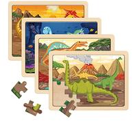 SYNARRY Puzzle Dinosauro in Legno Bambini 3 4 5 6 Anni, 4×24 Pezzi Puzzle Dinosauri, Giocattoli Educativi Prescolari Regali