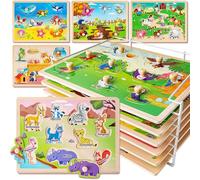 SYNARRY Puzzle in legno per Toddlers 1-3, 6 puzzle Animals per Toddlers