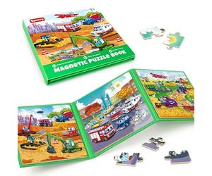 SYNARRY Puzzle magnetico per bambini dai 3 ai 5 anni a tema veicolo | Puzzle da viaggio magnetico da 36 pezzi per bambini dai 4 agli 8 anni, attività di viaggio in aereo auto, veicolo