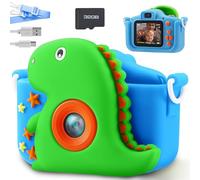 SYNCFUN Fotocamera per Bambini per Ragazze di Età 3-12 Giocattoli per Bambini con Schermo 1080p HD Videocamera Selfie Scheda SD da 32 GB Giocattoli di Dinosauro (Verde)