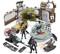 SYNCFUN Set da Giocattoli Militari, Veicoli, Action Figure e Accessori per Armi, Elicottero con Luce e Suono, Giocattoli Militari di Base per Ragazzi