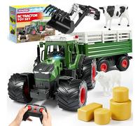 SYNCFUN Set di giocattoli trattore telecomandato grande veicolo agricolo con rimorchio, caricatore, luci e suoni