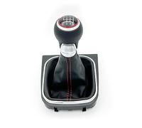 SYNCPARTS Pomello del cambio a 6 marce in pelle PU perforata per VW Golf V e VI, EOS, Jetta 5, Jetta 6, Scirocco-3, design sportivo, cuciture nere, effetto alluminio, set completo con fascetta di