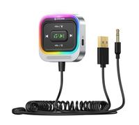 Syncwire Ricevitore Bluetooth 5.4 Auto Adattatore Aux de 3.5mm Kit Ricevitore Bluetooth per Auto con Cavo a Spirale [Grande Microfono] [Chiamata Hands-free] [Bassi Profondi HiFi] [Luce Colorata]