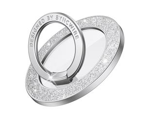 SYNCWIRE Ring Series Stand Single Glitter Ring Holder, Silver Glitter. Supporto Magnetico MagSafe, Rotazione a 360°, Anello Compatibile con iPhone 16 Pro Max, 15, 14, 13 e Tutti gli Altri