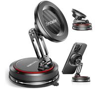 SYNCWIRE Supporto Auto MagSafe [Design a 2 Assi], Supporto con Ventosa e Magneti N52, Rotazione a 360°, Compatibile con iPhone Serie 12-17 & Cover MagSafe, Effetto Fibra di Carbonio