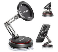 SYNCWIRE Supporto Auto MagSafe [Design Pieghevole a Doppia Cerniera a 3 Assi] Supporto con Ventosa Potente, Rotazione a 360°, Compatibile con iPhone Serie 12-17 e Cover MagSafe, Nero Opaco