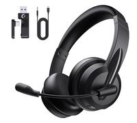 syndesmos Cuffie wireless con microfono, archetto regolabile per PC, connessione multipoint, cuffie Bluetooth V5.3 per telefono, tablet, call center, ufficio, riunioni ffari