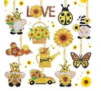 Syntego 12 pezzi 5D fai da te assortiti estate girasole diamante arte portachiavi con numeri kit per adulti doppia faccia strass ciondolo artigianale portachiavi