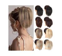 Synthetic Elastic Rubber Band Messy Bun Fake Hair Straight Donut Scrunchie Chignon for Women(Gris)