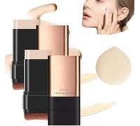 Synthetic Foundation Stick,2 in 1- Luxury Anti-Wrinkle Foundation Stick,Double Head Foundation Make-Up Stick,Hydrating Lightweight Foundation Stick with Brush (2 pcs-Ivory)