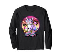 Synthwave Cat Pattini a rotelle 80s estetica Vaporwave Kitty Maglia a Manica