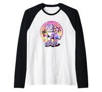 Synthwave Cat Pattini a rotelle 80s estetica Vaporwave Kitty Maglia con Maniche Raglan