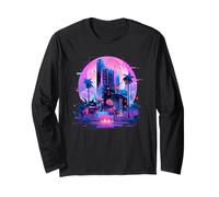 Synthwave - Città fantascientifica, design retrò con paesaggio urbano futuristico Maglia a Manica