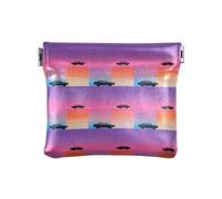 Synthwave - Mini portamonete da donna in pelle PU con tramonto dell'auto, impermeabile, mini portafoglio porta carte di credito per ragazze e signore