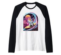 Synthwave Surfista Criceto Astronauta Criceti Maglia con Maniche Raglan