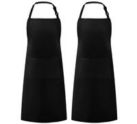 Syntus Confezione da 2 bavaglini regolabili resistenti all'acqua con 2 tasche, grembiuli da cucina, per donne e uomini, cuoco, colore nero