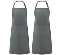 Syntus Confezione da 2 grembiuli regolabili resistenti all'acqua con 2 tasche, grembiuli da cucina, per donne e uomini, cuoco, colore Grigio