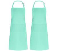 Syntus Confezione da 2 grembiuli regolabili resistenti alle gocce d'acqua con 2 tasche da cucina per barbecue da disegno, donne e uomini Chef, verde