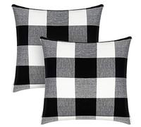 Syntus - Federa per Cuscino Quadrata, in Cotone e Lino, Motivo a Quadretti, 45,7 x 45,7 cm, per Decorare la casa della Fattoria, Divano Letto, Colore: Bianco e Nero 18 x 18 inch Bianco e Nero.