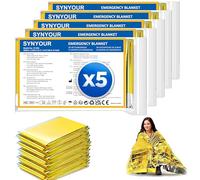 SYNYOUR Coperta Termica Emergenza 5 Pezzi, Coperta Termica Oro Argento, Telo Termico 210×160cm, Coperta Isotermica per Escursionismo Sopravvivenza Pronto Soccorso Auto, Resistente Antistrappo