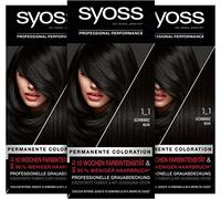 Syoss Color Coloration 1_1 nero livello 3 (3 x 115 ml), colore permanente per capelli fino a 10 settimane di intensità del colore e 80% meno di rottura dei capelli*