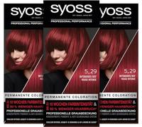 Syoss Color Coloration 5_29 rosso intenso livello 3 (3 x 115 ml), colore permanente per capelli fino a 10 settimane di intensità del colore e 70% di rottura dei capelli*