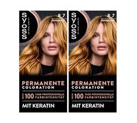 Syoss Color Coloration 8_7 biondo miele livello 3 (2 x 115 ml), colore permanente per capelli fino a 10 settimane di intensità del colore e 70% in meno di rottura dei capelli*