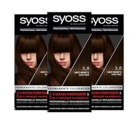 SYOSS Haarfarbe Stufe 3 3_8 Sweet Brunette, bis zu 10 Wochen Farbintensität, 3er Pack (3 x 115 ml)