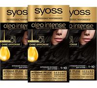 Syoss Oleo Intense Colorazione ad olio 1-10, colore nero intenso, livello 3 (3 x 115 ml), colore permanente per capelli con olio nutriente, colorazione senza ammoniaca
