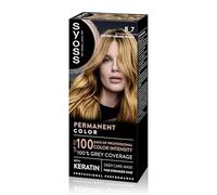 SYOSS Permanent Color 8-7 biondo dorato caramello, tintura per capelli e maschera con cheratina per una copertura professionale dei capelli grigi, colore duraturo e cura intensiva