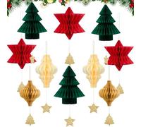 Syoulin-addobbi natalizi per albero，decorazioni natalizie per la casa，10 pezzi di carta 3D a nido d'ape Ornamenti natalizi pendenti，Squisita decorazione natalizia