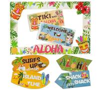 Syoulin Decorazioni per feste hawaiane: cornice per foto Aloha, cartello di benvenuto, accessori per beach party, e decorazioni per bar Tiki, giardino e outdoor