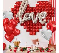 Syoulin-Set di decorazioni con palloncini per San Valentino, palloncini LOVE e grandi palloncini in alluminio-plastica a forma di cuore, petali di rosa, decorazione romantica per San Valentino