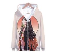 Syqiya Felpa da uomo con stampa 3D a maniche lunghe, per autunno e autunno, Kimetsu no Yaiba, Nezuko Kamado, con cerniera, rosa/B M (petto 104 cm)