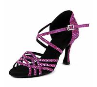 Syrads Donna Peep Toe Cross Strap Strass Tango Social Ballroom Scarpe da Ballo Latino Scarpe da Ballo per Feste di Matrimonio,Viola 9cm Heel,40 EU