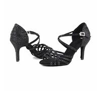 Syrads Donna Peep Toe Cross Strap Strass Tango Social Ballroom Scarpe da Ballo Latino Scarpe da Ballo per Feste di Matrimonio,Nero 8.5cm Heel,39 EU