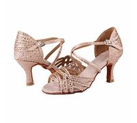 Syrads Donna Peep Toe Cross Strap Strass Tango Social Ballroom Scarpe da Ballo Latino Scarpe da Ballo per Feste di Matrimonio,Colore Chiaro 7.5cm Heel,37 EU