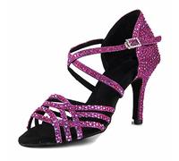 Syrads Donna Peep Toe Cross Strap Strass Tango Social Ballroom Scarpe da Ballo Latino Scarpe da Ballo per Feste di Matrimonio,Viola 8.5cm Heel,39 EU